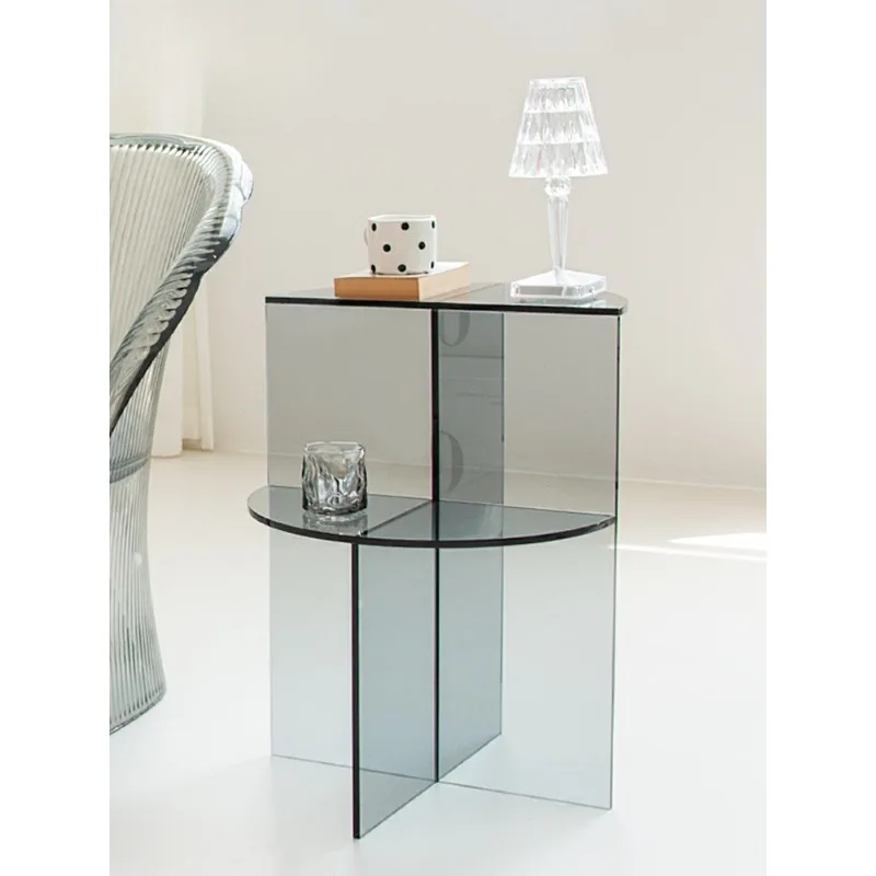 Coffee table terraced edge few acrylic transparent small  creative corner few double layer semicircle Nordic simplicity