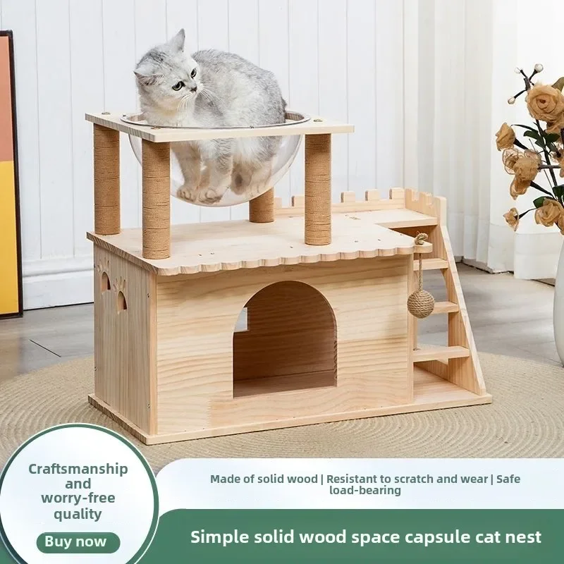 

Cat Climbing Frame Solid Wood, Cat Nest, Universal in All Seasons, Space Capsule, Scratching Board, Luxury Villa Toy Integrated