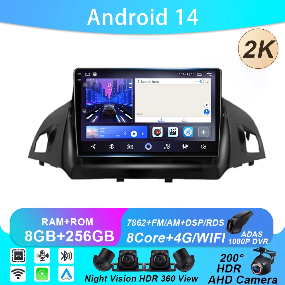 For Ford C-MAX Kuga 2 Escape 3 2012 - 2019 Autoradio Multimedia Video Player Carplay Android Auto 4G WIFI Car Radio No 2din DVD