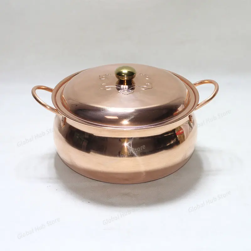 

22cm/24cm/26cm/28cm Pure Copper Pot Household Handmade Binaural Cooking Pot Compatible Induction Gas Stoves Cookware with Cover