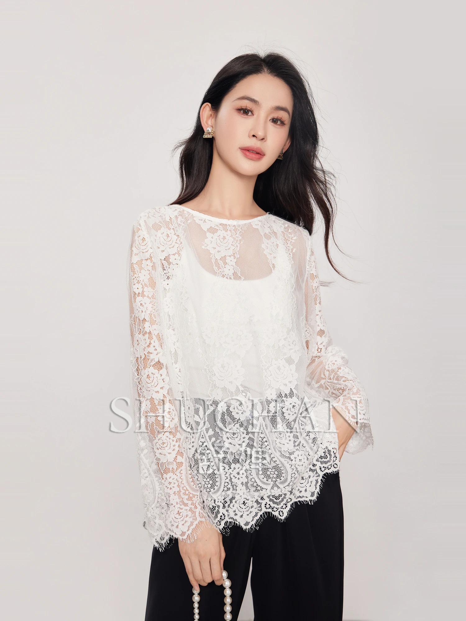 مثير الدانتيل جوفاء كاشفة الجلد، المألوف الفرنسية الياقة الخلفية الصدر طاقم الرقبة قميص 25 بلوزة الصيف والقميص #4