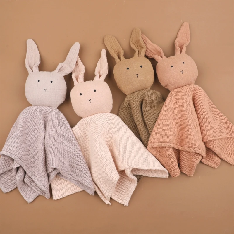 Crochet Rabbit Baby Towel kawaii Bunny Doll Toys Newborn Soothe Appease Towel Cotton Cuddle Comforter Blanket Baby Face Towel