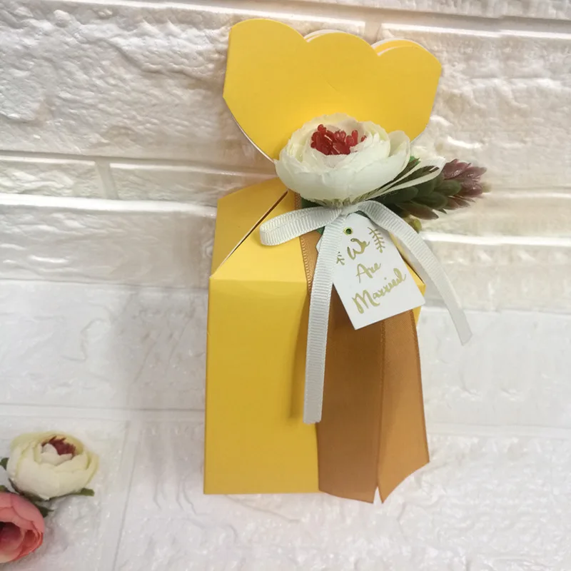 20/30/50pcs Vase Shape Dragee Box with Champagne Flower Ribbon Floral Gift Box Wedding Favors Pack of Chocolate Wholesale