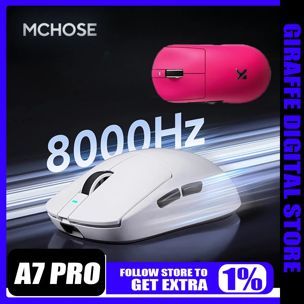 

MCHOSE A7 Pro Wireless Bluetooth Mouse E-sports Gaming Lightweight Rechargeable PAW3395 Ergonomic 2.4G Wireless Mouse Gift