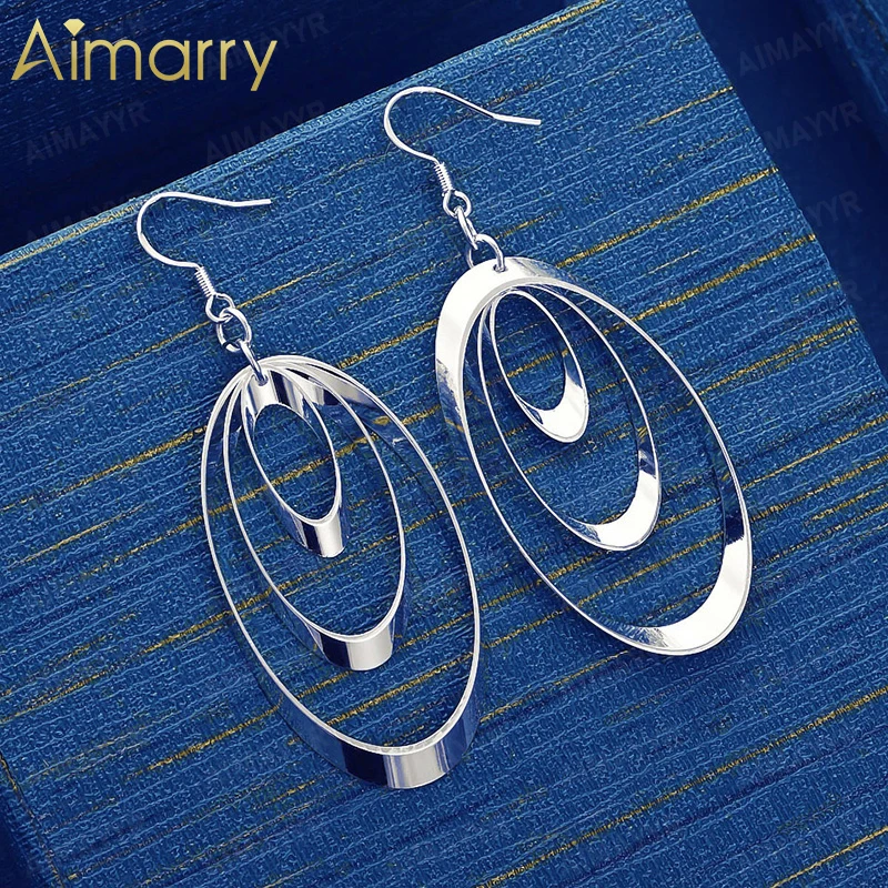 925 Sterling Silver Simple Stacked Ring Oval Earrings for Women's Parties Banquets Weddings High-quality Fashion Jewelry