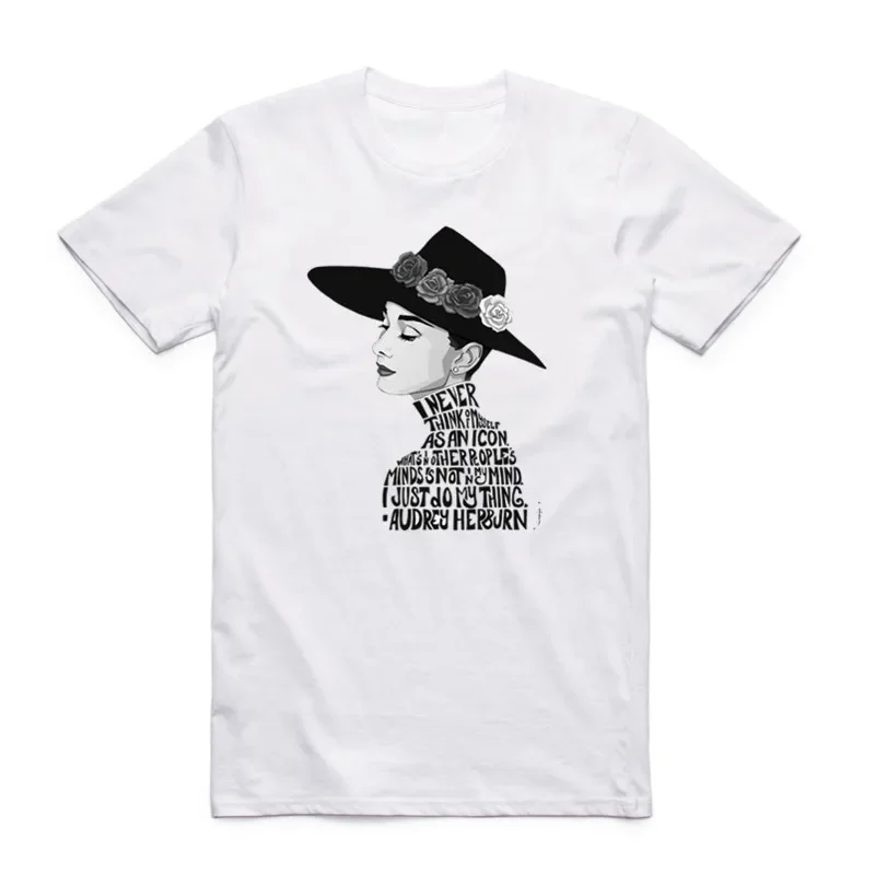 

Men Women Print Audrey Hepburn Fashion White T Shirt Summer Casual O Neck Short Sleeves Cotton Unisex T-shirt Streetwear