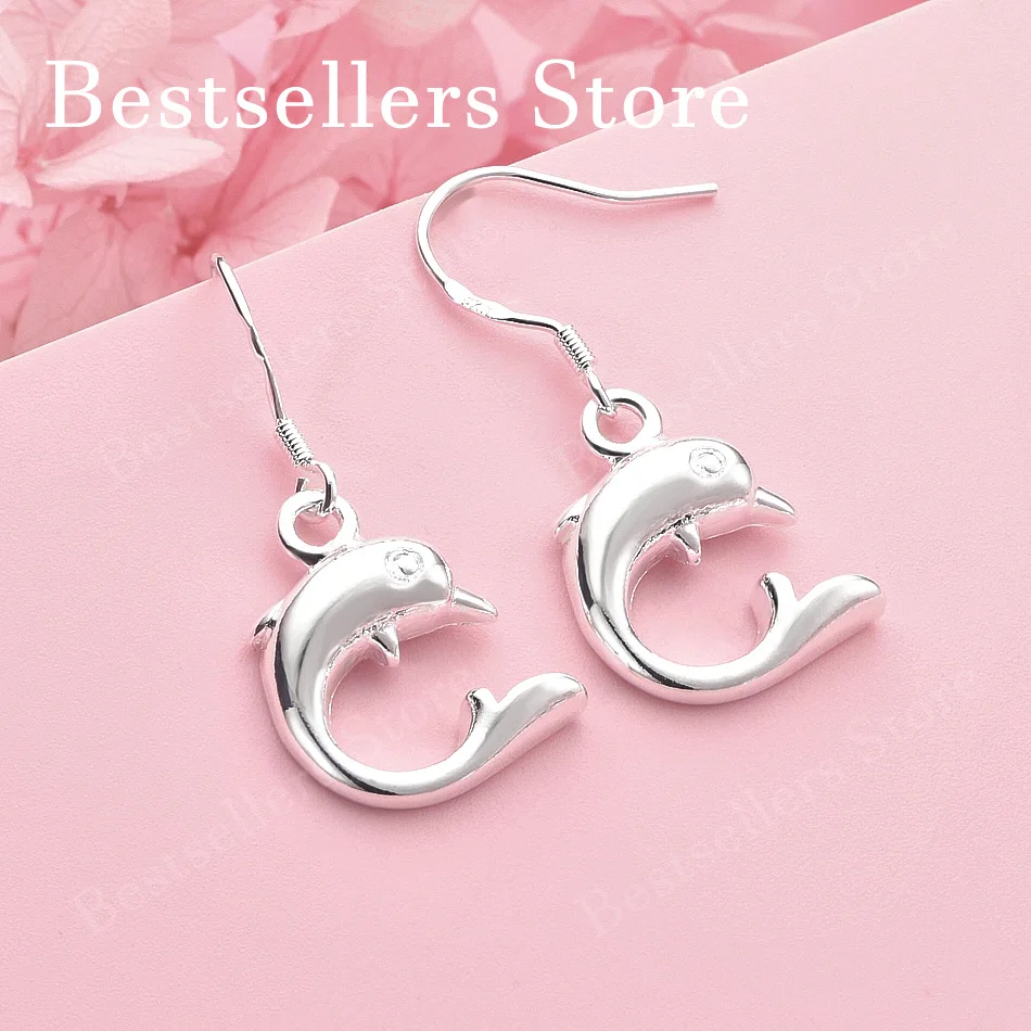 925 Sterling Silver Cute Dolphin Earrings for Women, Fashionable Party Gift, Wedding Accessories