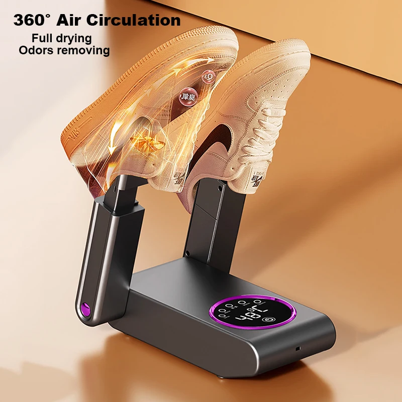 Portable Shoe Dryers, 220V Foldable Electric Shoes Boots Warmer 150W Fast Drying Deodorizer Machine One Key 4 Gears Timing