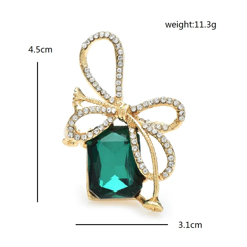 Wuli&baby Crystal Bowknot Gift Box Brooches For Women Unisex 4-color Beautiful Party Office Brooch Pins Gifts