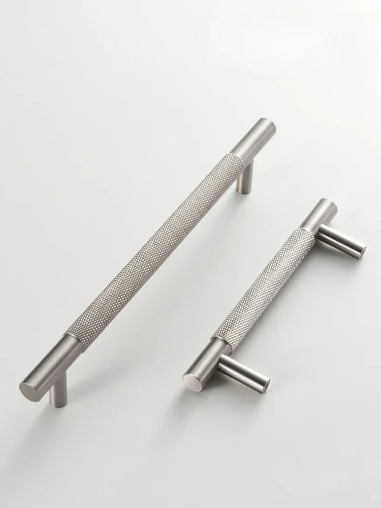 Solid Brass Diamond-cut Cross Knurl Pattern Silver Brushed Nickel Cabinet Handles Wardrobe Pull T-bar Knobs Knurled