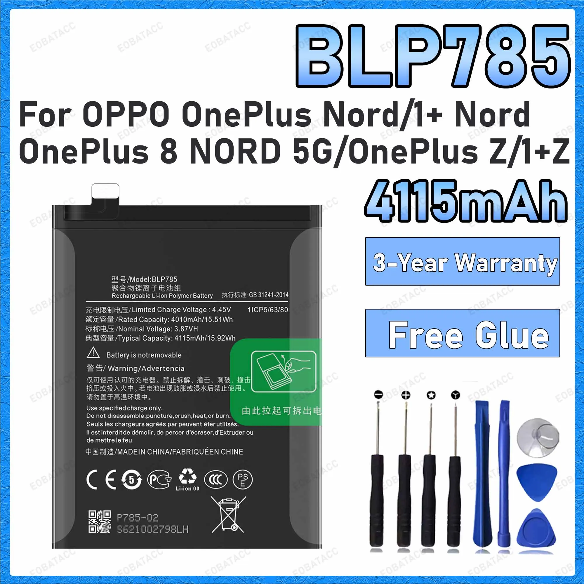 100% New High Quality 4115mAh BLP785 Battery For OPPO OnePlus Nord/OnePlus 8 NORD 5G/1+Z Batteries+Free Tools
