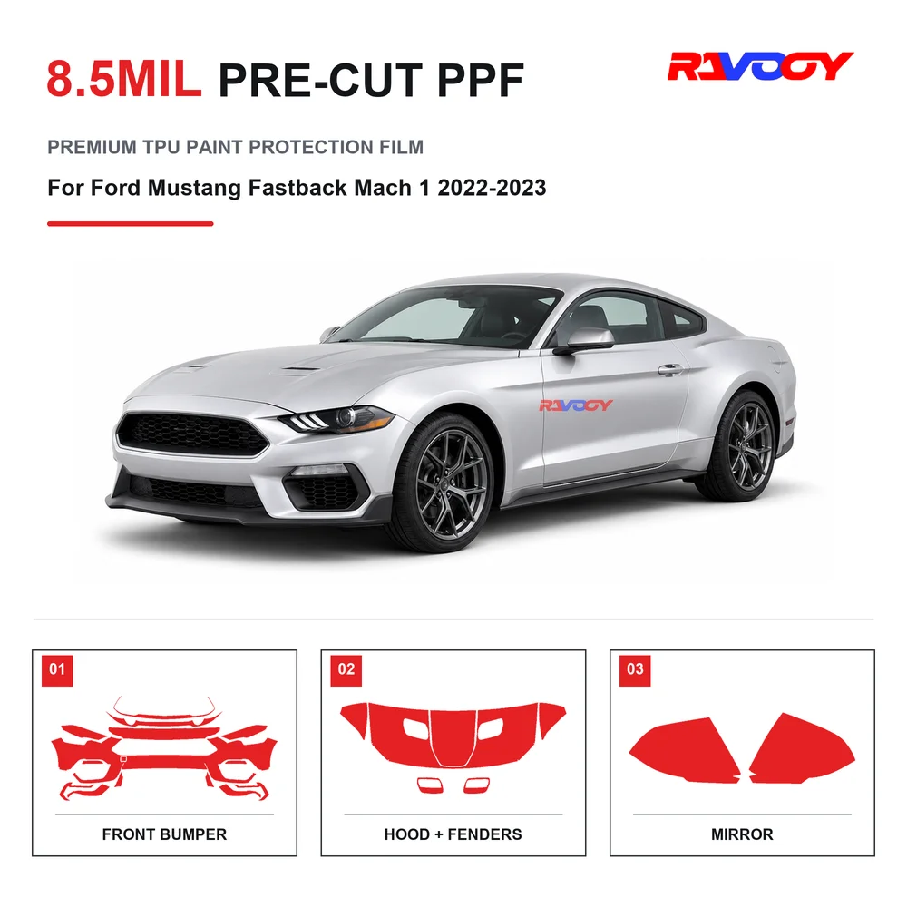 Precut PPF For Ford Mustang Fastback Mach 1 2022-2023 8.5mil TPU Clear Paint Protection Film Self Healing Hydrophobic UV