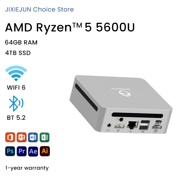 GenMachine كمبيوتر صغير AMD Ryzen5 5600U Win10/11 R5 32GB 512GB ~ 2TB ثنائي القناة سطح المكتب مكتب كمبيوتر ألعاب ألعاب الكمبيوتر لتقوم بها بنفسك هدية LOL