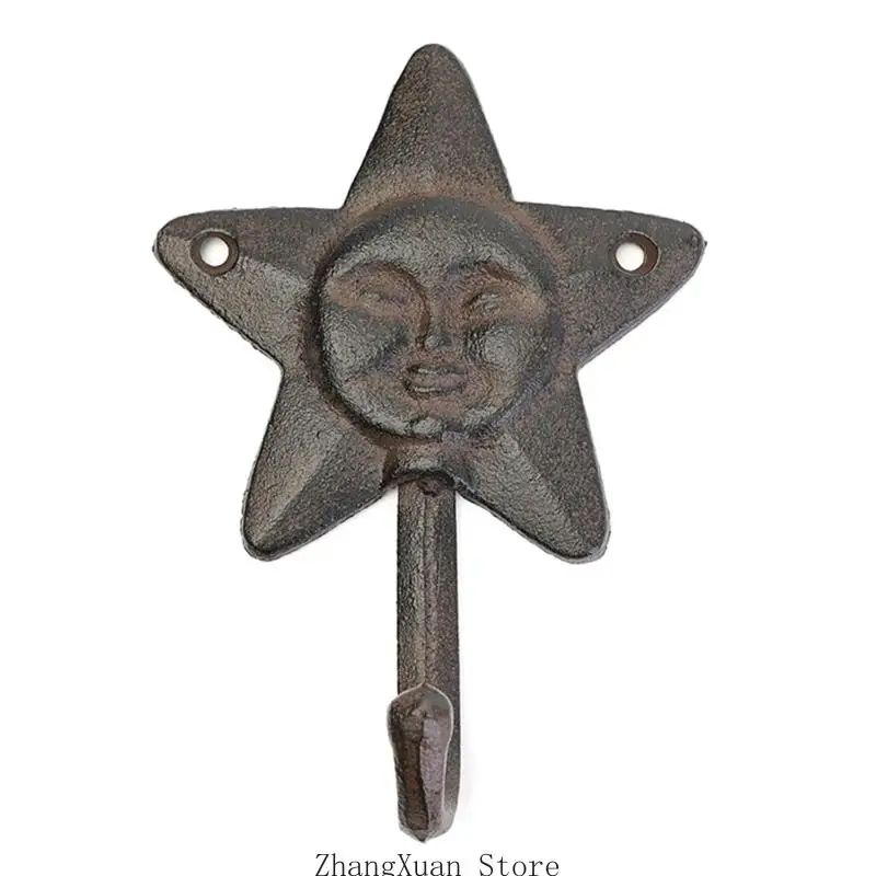 Einzelhaken aus Gusseisen mit lustigen Stern- oder Sonnenmotiven zum Aufhängen von Gegenständen, 3 x – Detail 2