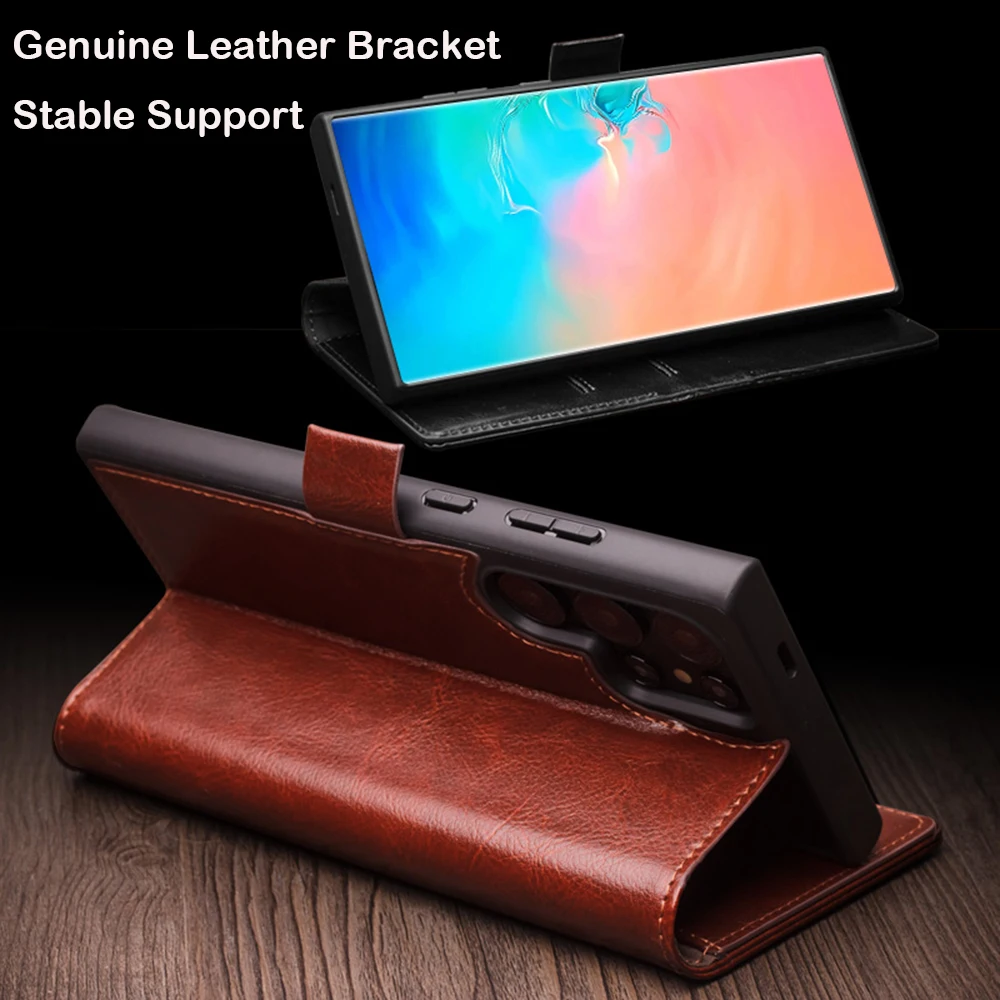 QIALINO Genuine Leather Phone Case for Samsung S25+ Plus 5G Business Style Fashion Luxury with Card Slots Cover for S25 Ultra 5G