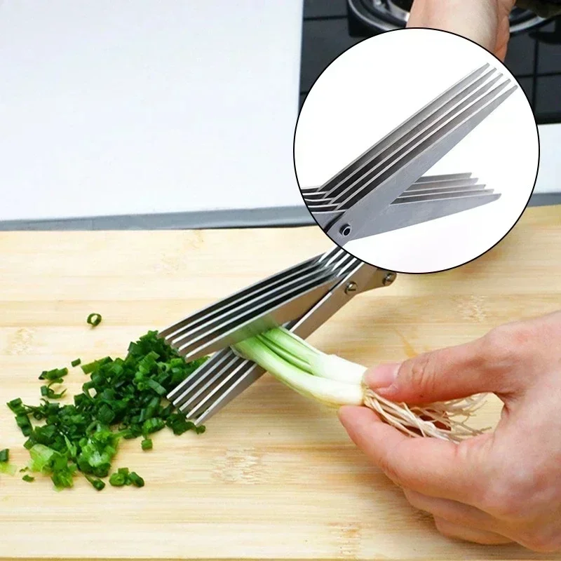 Multi-layers Layers Cook Herb Kitchen Laver Scissors Scallion Cut Tool Steel Spices Multifunctional Muti Stainless Knives Cutter