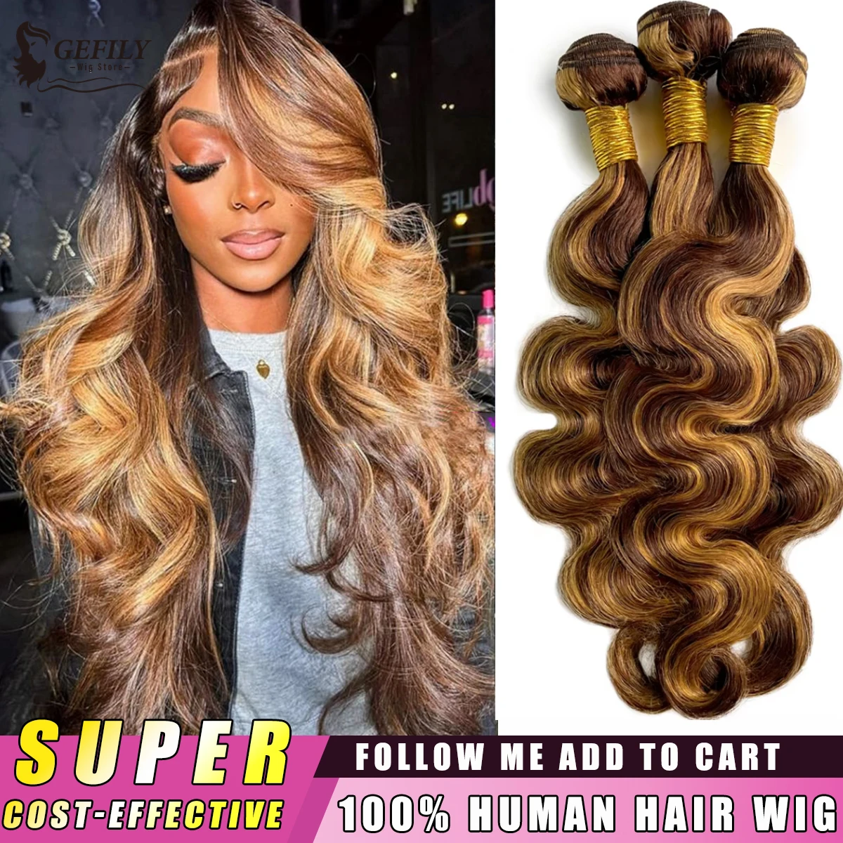 

16A 4/27 Цветные пучки человеческих волос с объемной волной Коричневые 30-дюймовые бразильские необработанные необработанные волосы для наращивания волос для женщин