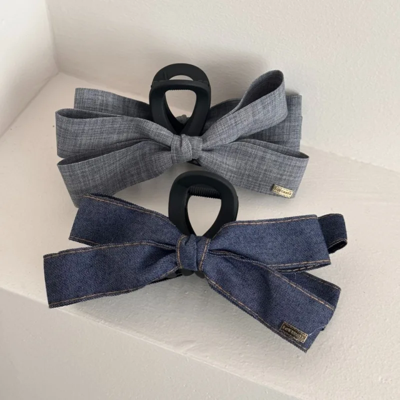 Fashion Denim Bow Grab Clip 2025 New  Hairpin Back of Head Large Shark Clip Headdress   Заколки Для Волос  Hair Clips for Women
