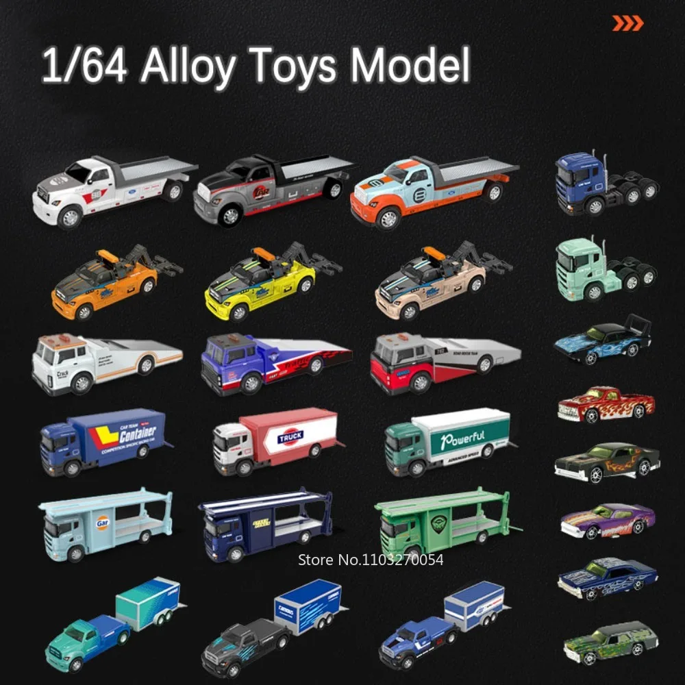 1:64 Container Trailer Miniature Alloy Model Toys Diecast Car Series with Pull Back Metal Vehices Classic Model Children\'s Gifts