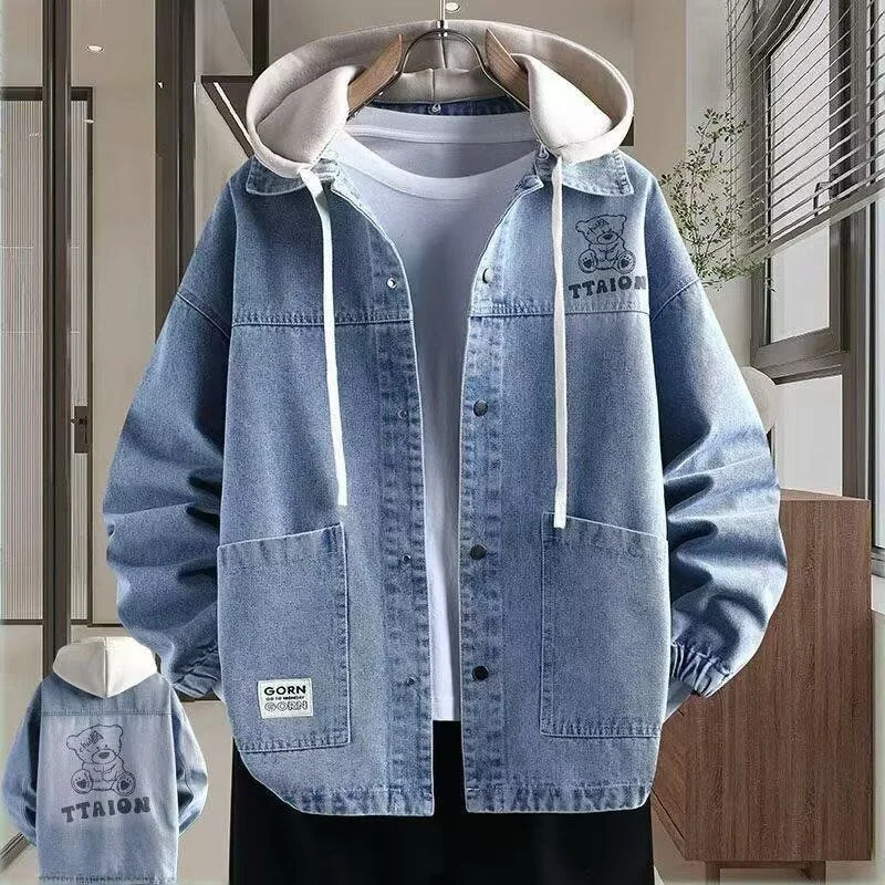 

Свободный крой, мужская джинсовая куртка, осенне-зимняя уличная модная повседневная верхняя одежда в стиле Харадзюку в Корейском стиле, модная уличная одежда, пальто