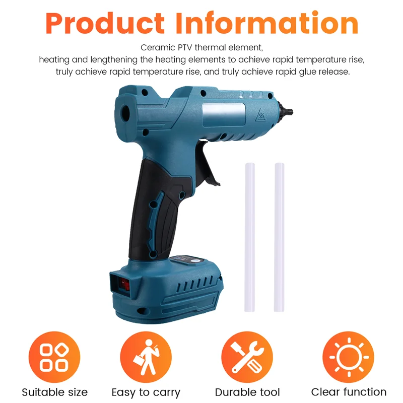 

ABFY-Cordless Electric Hot Melt Glue Tool Rechargeable Anti-Scald Copper Nozzle DIY With Glue Sticks For 20V Battery