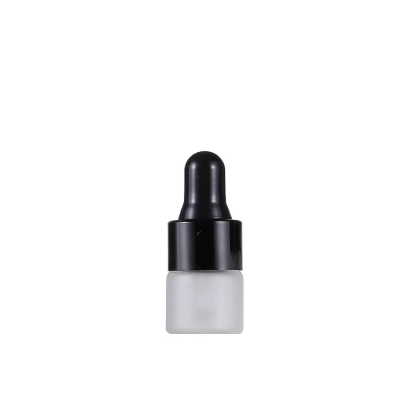 Frascos de muestra pequeños, gotero superior de goma de 1ML, 2ML, 3ML, 5ML, anillo negro, viales de vidrio de escarcha superior rellenables para cosméticos, 100 piezas