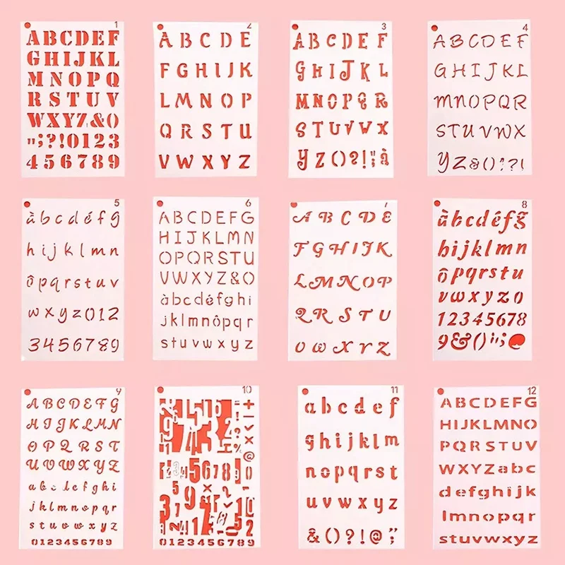 12 Pcs Letters Number Alphabet Stencils Template Planner For Notebook Diary Scrapbook Craft Project DIY Drawing Painting