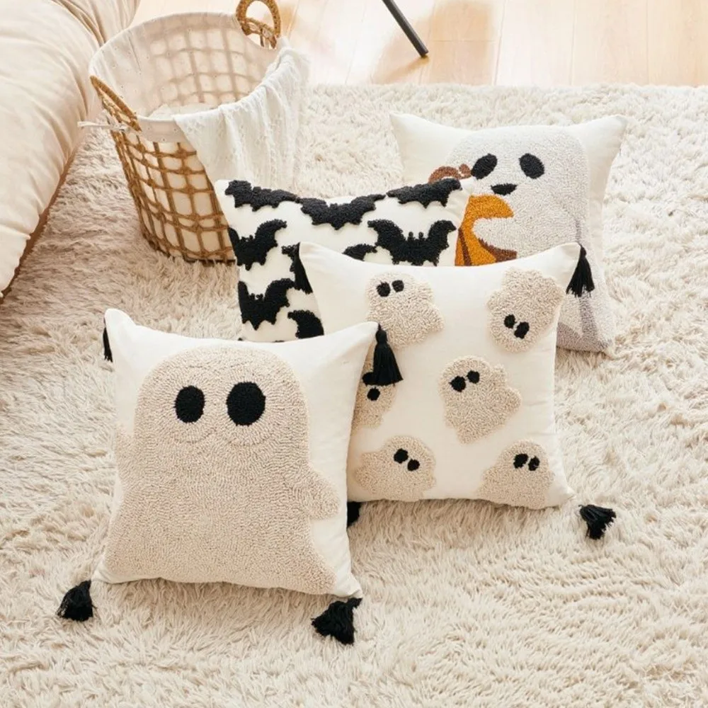 Comfortable Halloween Pillow Cover Wear Resistant Skin-friendly 3D Tufting Pillowslip Family Gift Practical Throw Pillowcase