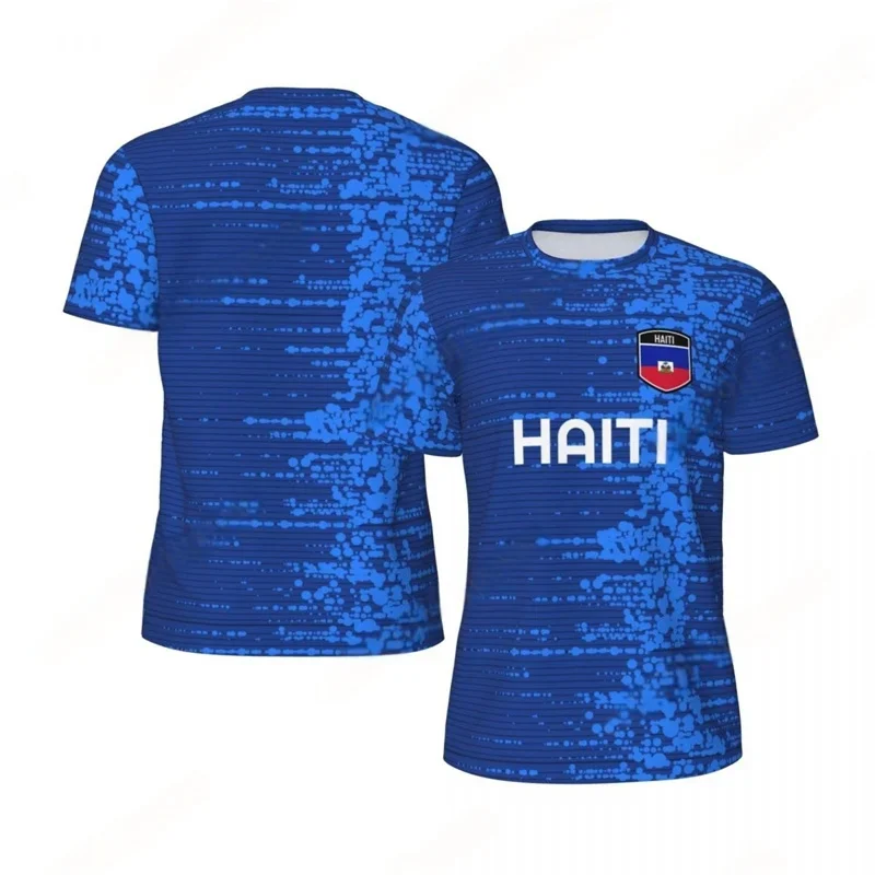 Haiti Flag Football T-shirt for Men 3D Printed T-shirt, Boys' Fashion, Round Neck, Short Sleeve, Breathable Sport T-shirt, Loos