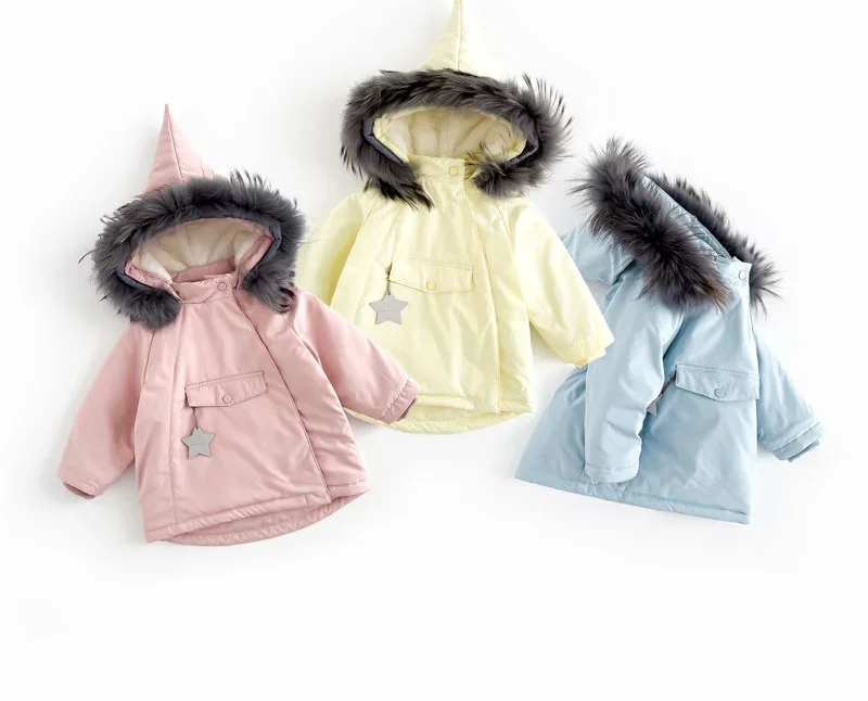 

Children Velvet Cotton Jacket Korean Parkas Girls Hooded Star Jacket Winter Cotton Jacket Fashion Casual Child Interest Warm