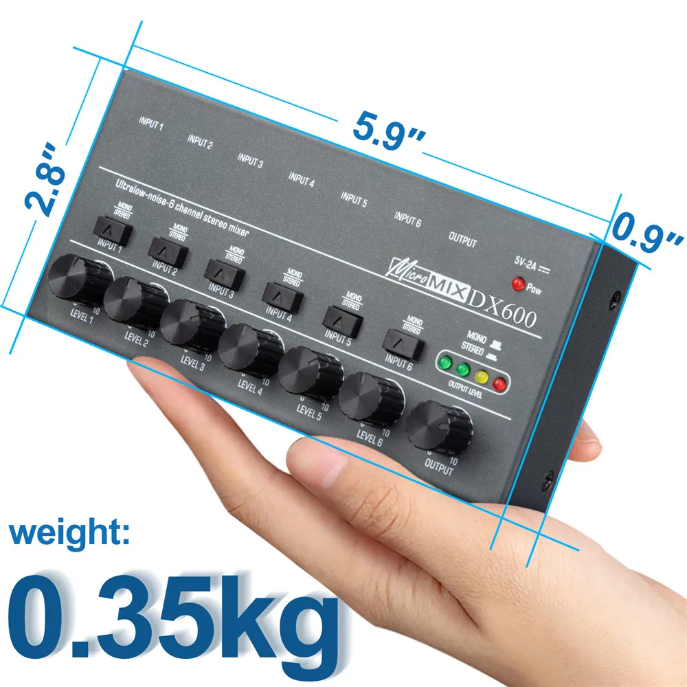 DX600 Audio Interface 6 Channel Stereo Headphone Amplifier Ultra Low-Noise Sound Mixer Recording Studio Monitor for Guitar