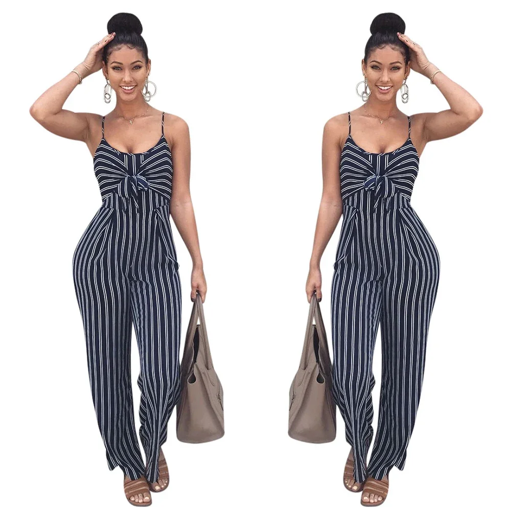 

2024 Women's Clubwear Romper Striped Jumpsuit Women Sexy Bodycon Backless Party Clubwear Jumpsuit Casual Bow Overalls Playsuits