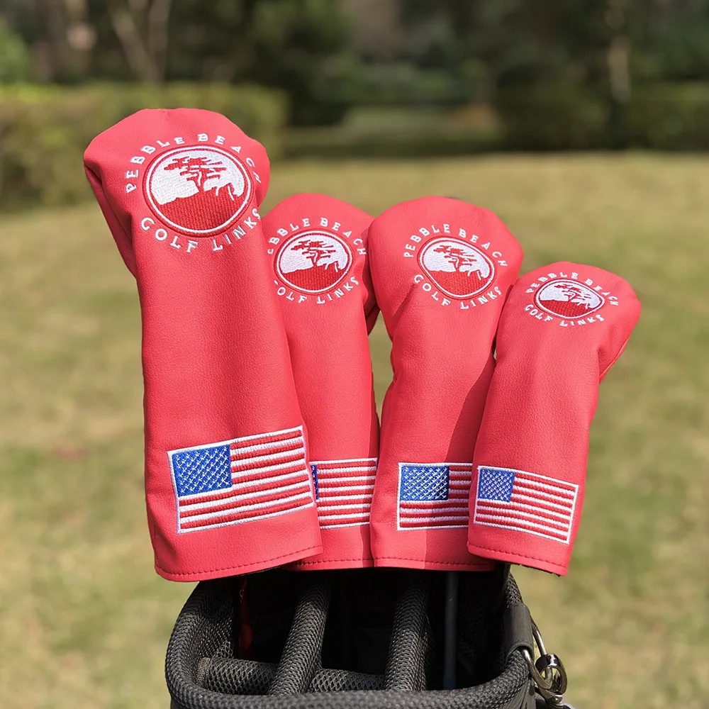 

Small Tree RED Design Golf Head Covers, PU Leather Driver/Fairwood Protector Set, Durable Hybrid/Putter Cover Accessories
