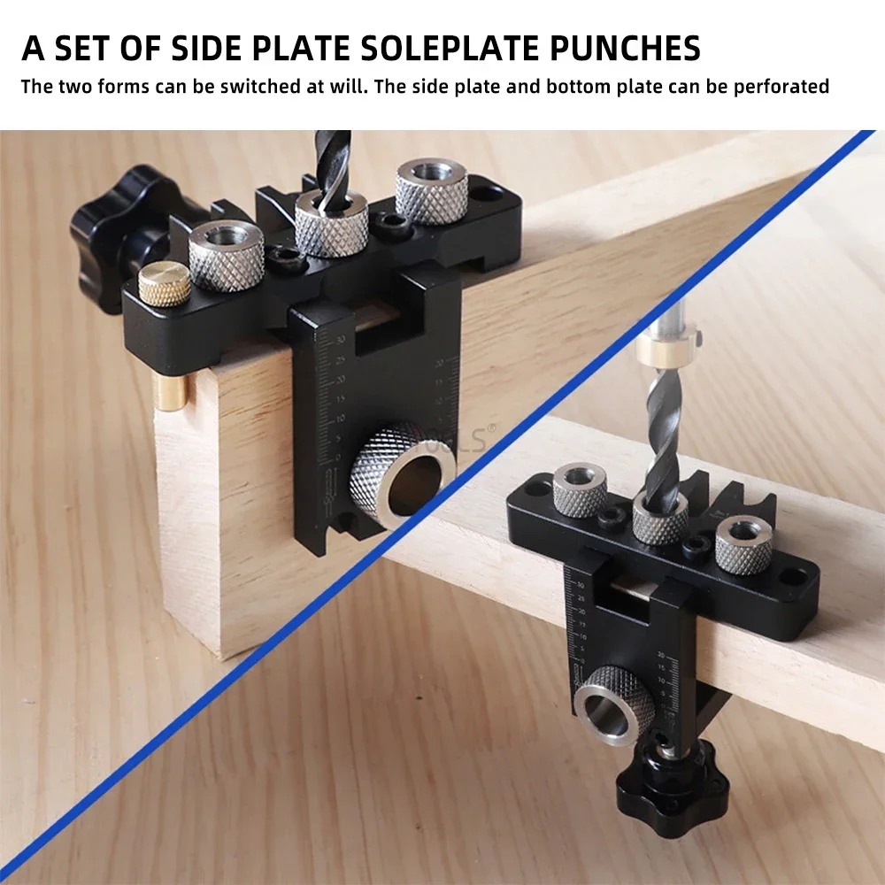 3in1 Adjustable Doweling Jig 8/10/15MM Dowel Drill Guide Kit Woodworking Pocket Hole Jig Drilling Locator Wooden Panel Splicing