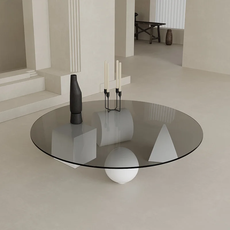 

Modern light luxury glass coffee table living room home balcony tea table creative geometric art round