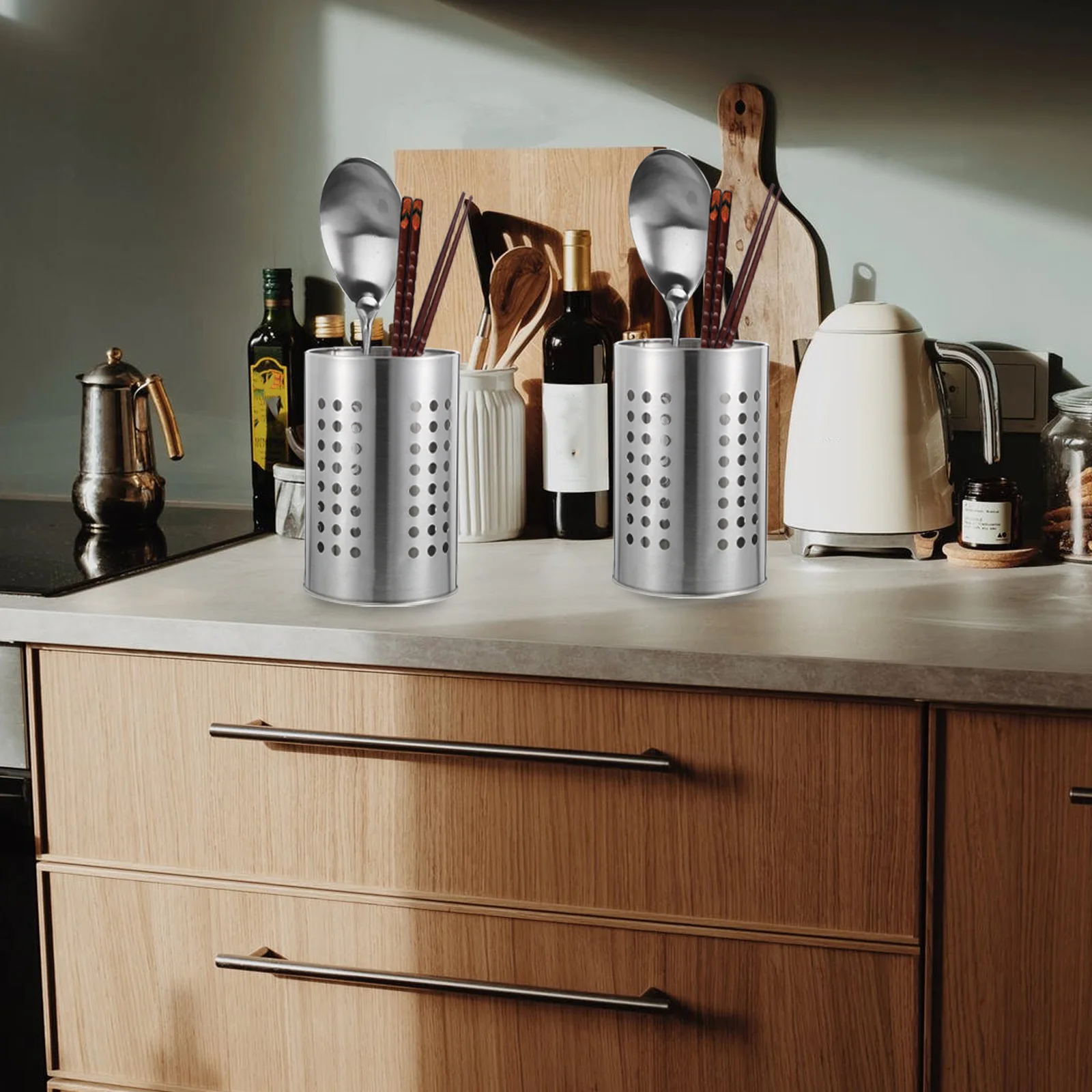 

2Pcs Thickened Stainless Steel Utensil Holder for Kitchen Organization Storage of Tableware Silverware Accessories