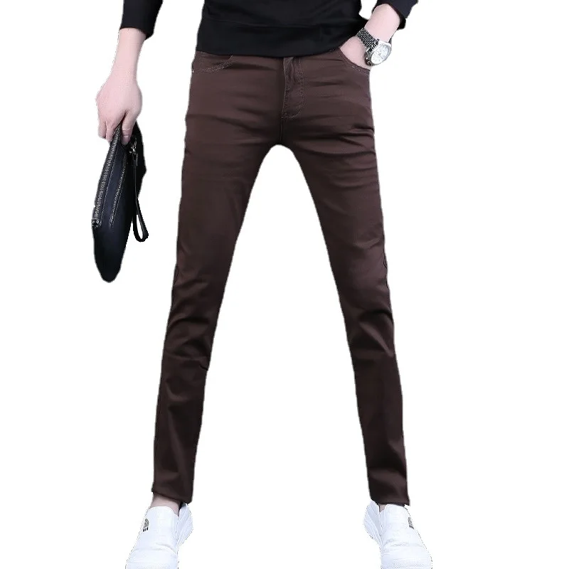 Men's Coffee Casual Pants Korean Style Slim Fit Straight Trousers