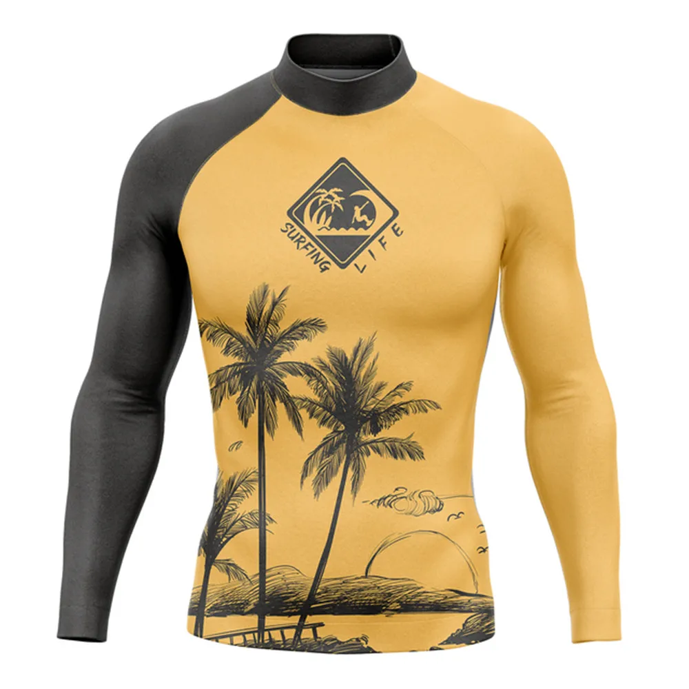 Merry Christmas Men's Long Surfing Shirts Rash Guards Sun Protection Upf 50+ Beach Wear Camiseta De Manga Lycra Shirt Surfing