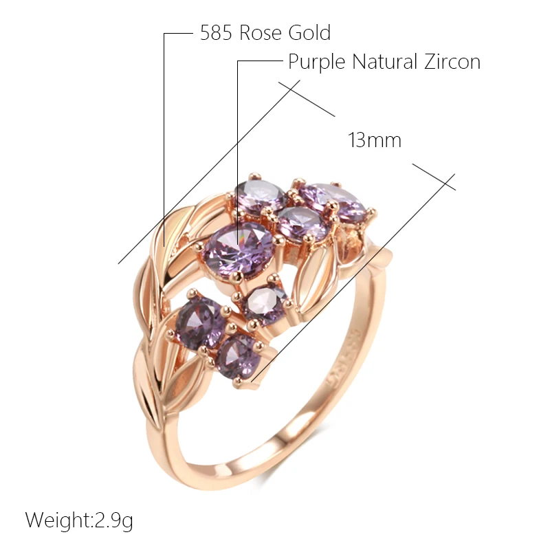 Kinel Shiny Purple Natural Zircon Ethnic Bride Wedding Rings 585 Rose Gold Color Vintage Women Jewelry Family Party Best Gift