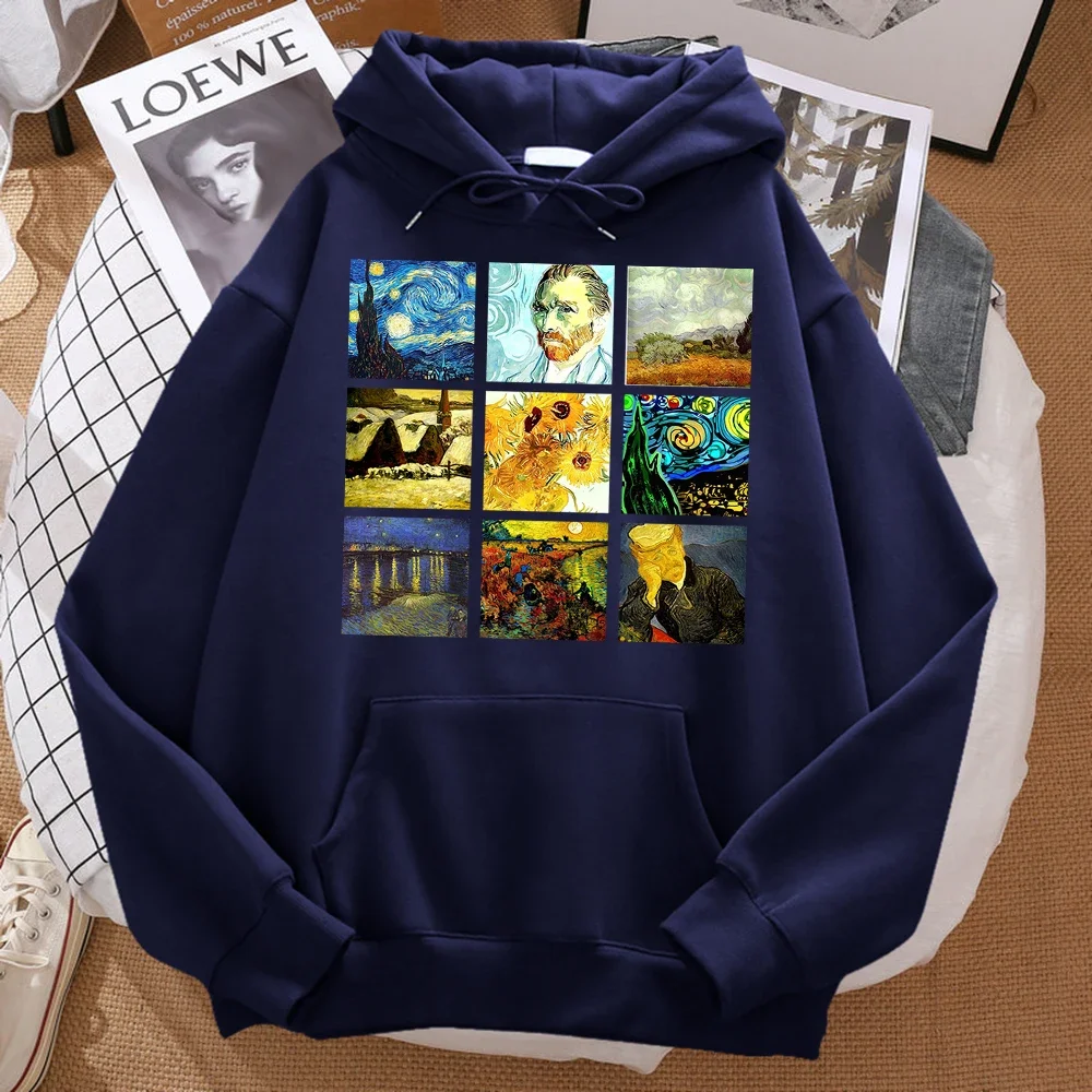 

World famous painting Sanskrit Van Gogh print men's hoodie fashionable loose hoodie hip-hop cartoon sports sweatshirt