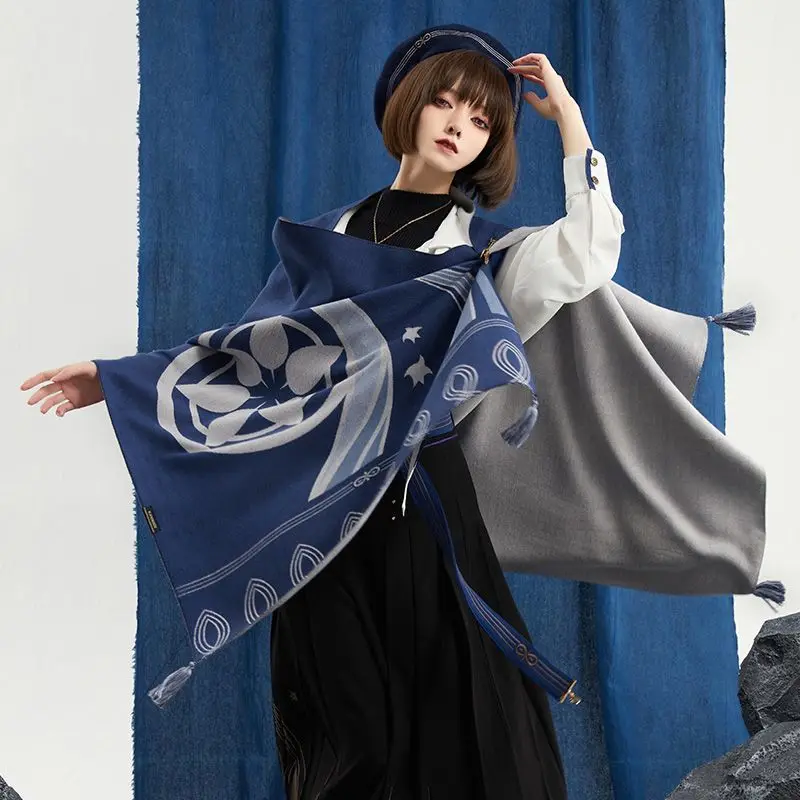 Jogo genshin impacto andarilho cosplay cachecol baladeer cachecóis capas azuis para homens mulheres festa de halloween presentes de aniversário 70x180cm