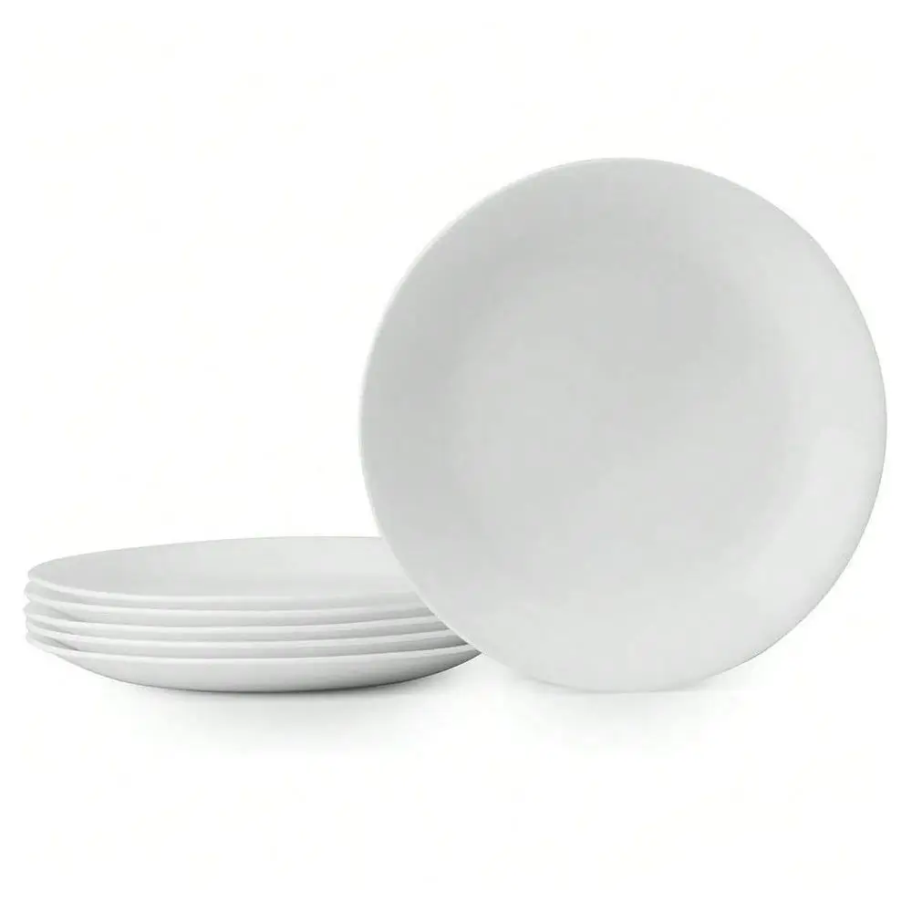 

Round Dinner Plates Set Triple Layer Glass Chip Resistant Lightweight Dishware For Home Kitchen Dining White