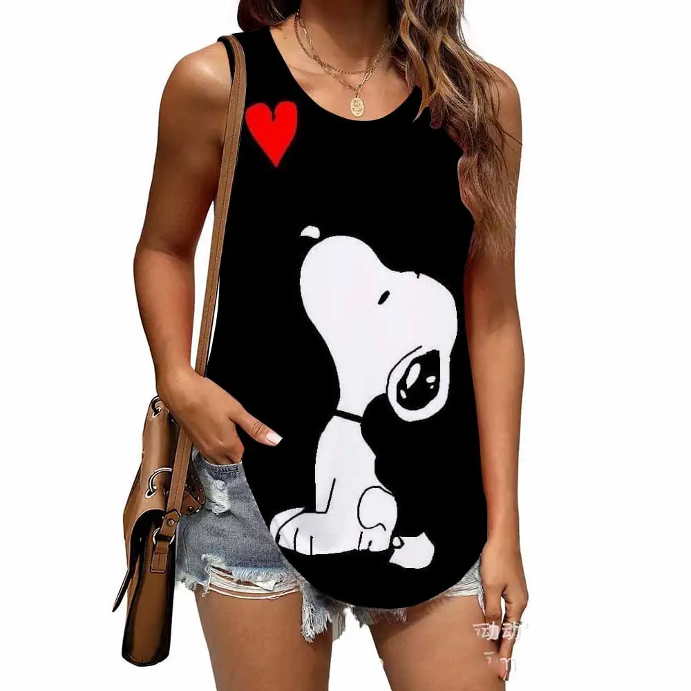 

New Snoopy print Women's Tank Top Everyday Casual Women's Sleeveless Top Street Fashion Women's Crewneck Tank Top ﻿