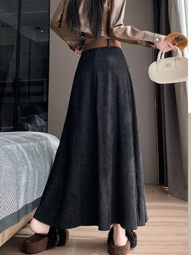 Jupe Fce taille haute pour femme, jupe drapée trapèze, coupe cintrée, longueur f, Vintage, douce et confortable, nouvelle collection automne hiver