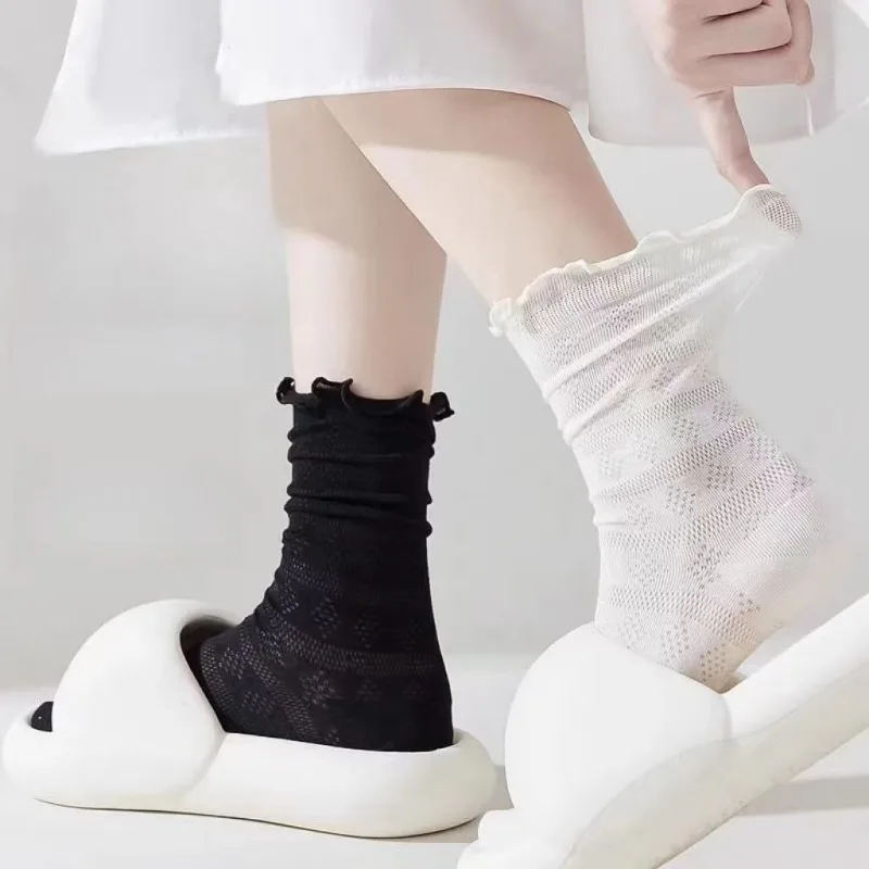 

Socks Women Japanese Style Kawaii Breathable Fashion Solid All-match Girlish JK Lovely Simple Hosiery Mujer Basic Hollow Out Ins