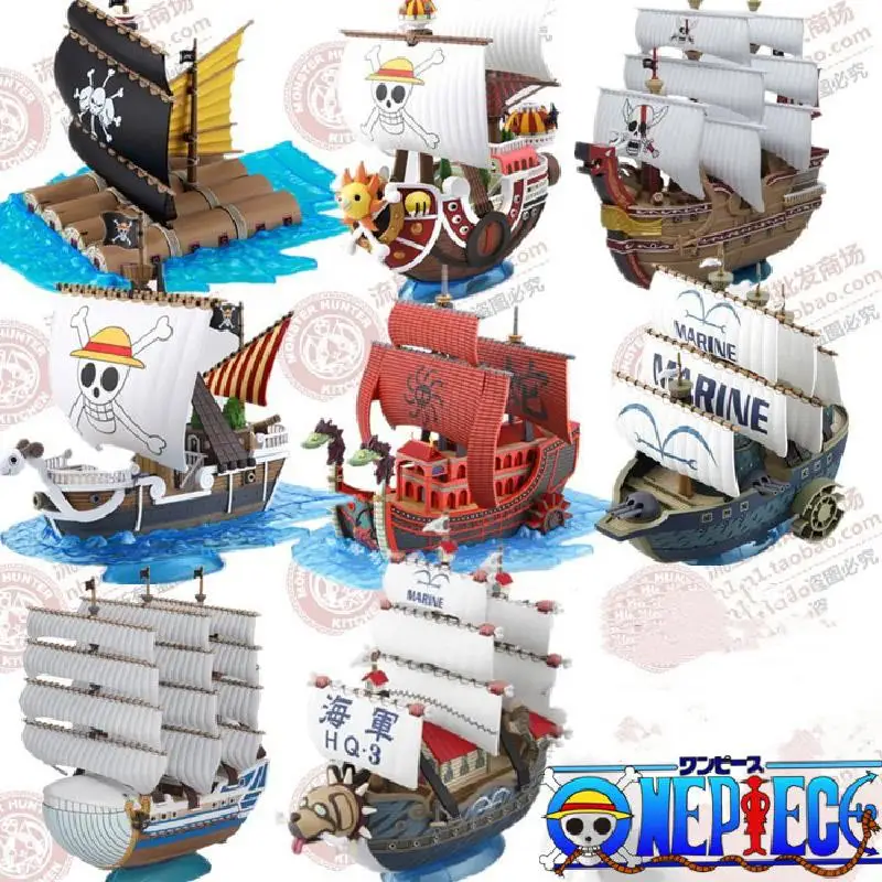 Bandai One Piece Anime Figure Thousand Sunny Merry Whitebeard Shanks Pirate Ships Assembly  Figurine Decoration ModelToys Gift