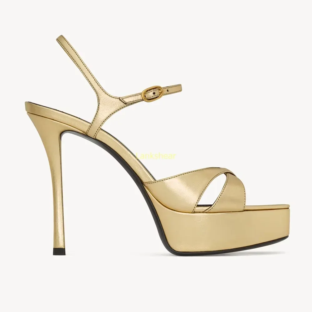 

Platform Cross Tied Thin Heels Sandals Sexy Square Toe Slingback Buckle Strap New Arrivals Fashion Women Runway Shoes