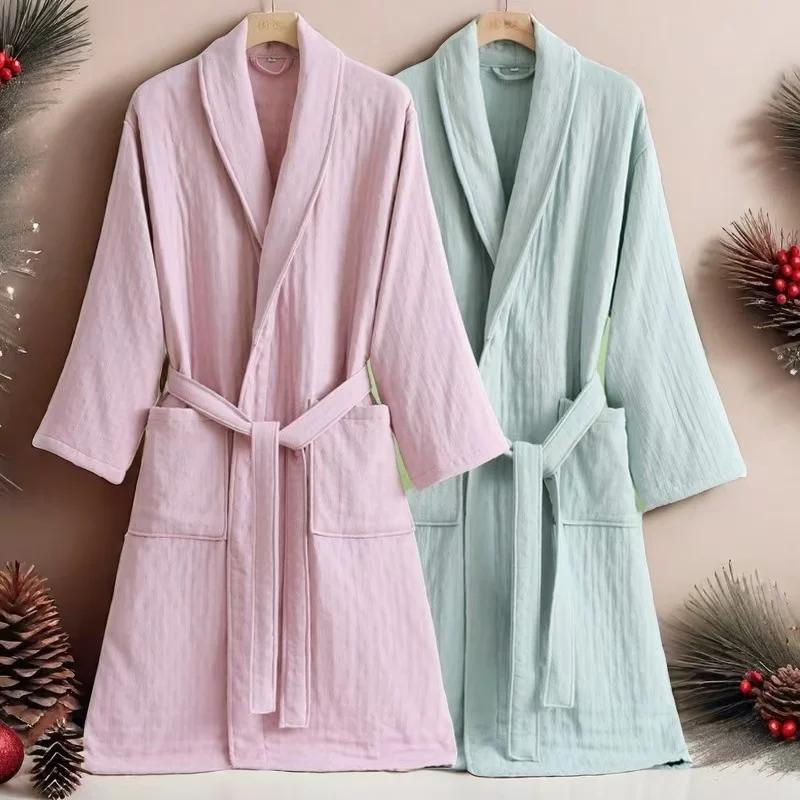 Winter Thicken Warm Men's Nightwear Bathrobe Gown Large Size Couple Flannel Long Robe Sleepwear Loose Coral Fleece Homewear