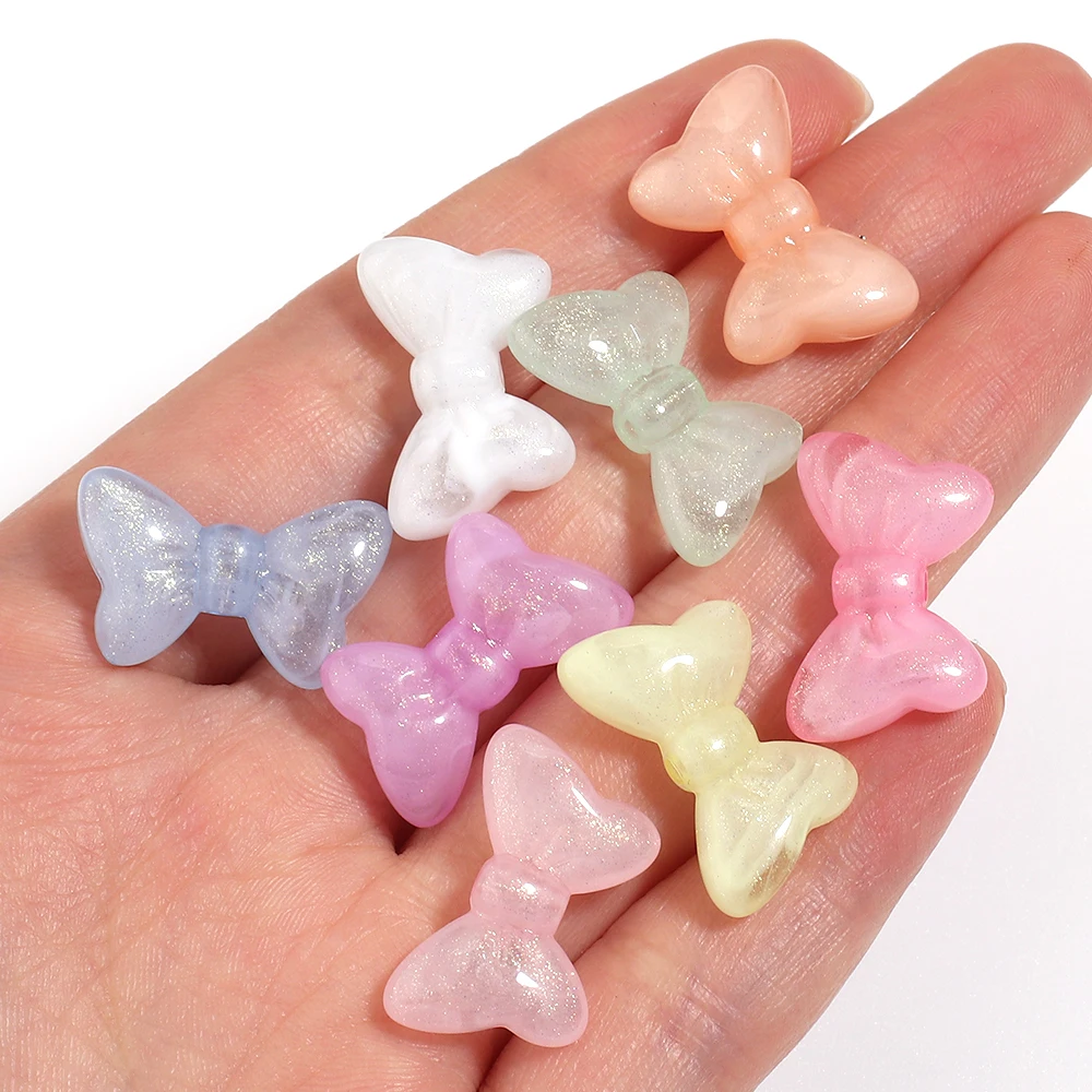 30pcs 13.5x22mm Colorful Bowknot Acrylic Beads Glitter Bow Loose Beads For Jewelry Making DIY Bracelets Keychain Accessories