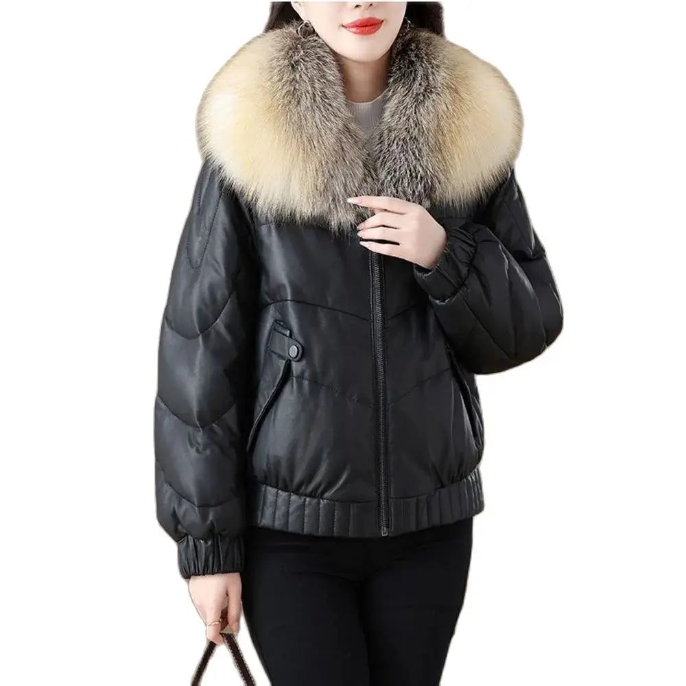 

Haining Fur Leather Fashion Down Jacket Women's Sheepskin 2024 New Winter Fur Golden Lsland Fox Temperament Warm Fur Collar Coat